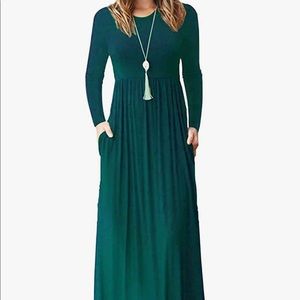 Women Long Sleeve Loose Plain Maxi Dresses Casual Long Dresses with Pockets